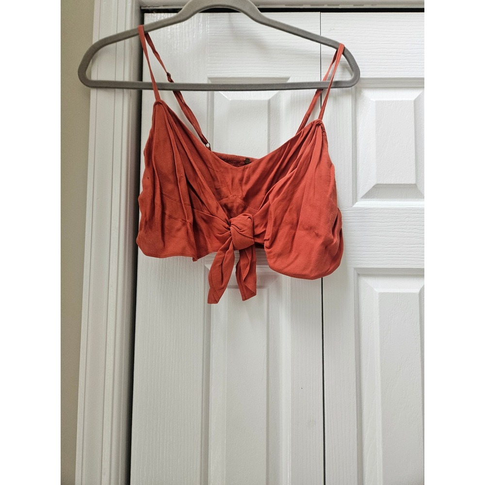 Free People FP One Burnt Orange Tie Front Smocked Back Crop Top Cami Small